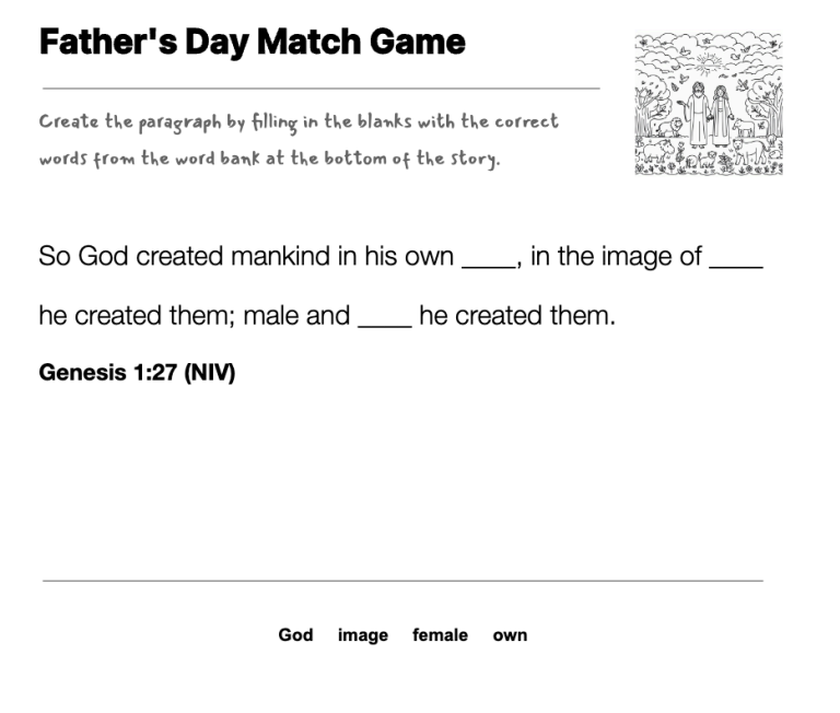 Father's Day Match Game fill-in-the-blank